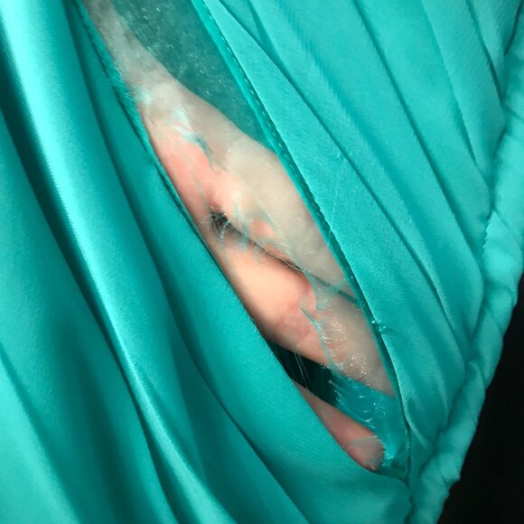 Knee-Length Chiffon Bridesmaids Dress, Jade Emerald Green One 1 Shoulder Ruched - Picture 5 of 6